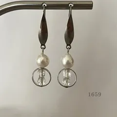 照艶◎淡水パール＆クリスタル＆リング　ピアス　・・✽・・　〈真珠　サージカルステンレス　フック〉