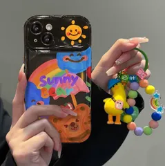 かわいいシリコンiPhoneケース 手帳型ミラー付き＆落書きクマとレインボーダックチャーム付き