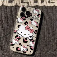 スマホケース　キティーちゃん　ヒョウ柄　透明　iPhone対応　アイフォンケース　iPhone16/15/15pro/14/13/12/11　可愛いケース　海外限