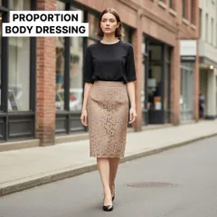 プロポーションボディドレッシング  レースタイトスカート　ひざ丈スカート   ベージュブラウン　小さいサイズレディース