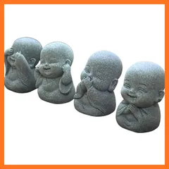 【新品】 tonra 赤ちゃん和尚 4体 笑顔 癒し インテリア 小物 和 雑貨 禅 誕生日 プレゼント 玄関 卓上 アクアリウム ビバリウム ミニ 置物 石 三猿 見聞言 1のサムネイル