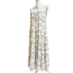 【美品】PAUL&JOE × UNIQLO 花柄 ティアード ロングワンピース L ノースリーブ リボン付