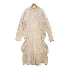 HOUGA ホウガ ストライプ ギャザー フリルワンピース ハイネック 長袖 変形 薄手 レディース アイボリー レッド トップス DL18630■