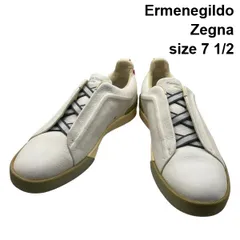 エルメネジルドゼニア Ermenegildo Zegna トリプルステッチ スニーカー スリッポン ローカット 白 レザー 7ハーフ 26.5cm メンズ 6D197のサムネイル