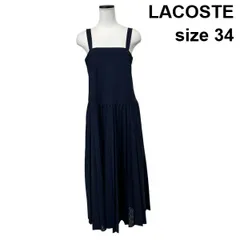 □ ラコステ LACOSTE プリーツワンピース ロング丈 ストラップ ロゴ ワニ ネイビー 34 S 7号 レディース S6D306