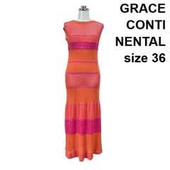 ◇ グレースコンチネンタル ニットワンピース ロング丈 ノースリーブ バイカラー オレンジ ピンク 綿混 36 S 7号 レディース S6D302