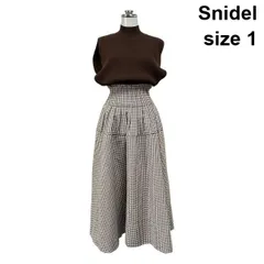 ◆ スナイデル Snidel 切り替えワンピース ロング丈 ノースリーブ ニット 千鳥格子 ダークブラウン 1 M 9号 レディース S6D303