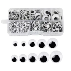 アイ 人形 動く 目玉 目パーツ 黒目 おもちゃ 貼り付けタイプ DIY 手作り 手芸パーツ 600個セット 収納ケース付き5mm/6mm/7mm/8mm/10mm/12mm/15mm/18mm