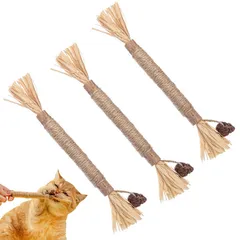猫 噛むおもちゃ 歯磨き 天然木 またたびの木 歯ぎしり棒 歯石ケア 口臭ケア 無毒 歯ぎしり 天然安全 肥満解消 運動不足解消 ストレス解消(3本セット)のサムネイル
