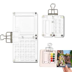 絵の具 水彩パレット 金属クリップ付き 8/15格アクリル絵の具 ミニ塗料皿 水彩トレイ 顔料パレット 絵の具セット アウトドア 自宅 オフィス 旅行に便利 単にDIY調色のサムネイル