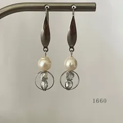 淡水パール＆クリスタル＆リング　ピアス　・・✽・・　〈真珠　サージカルステンレス　フック〉
