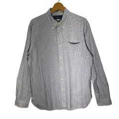 Ralph Lauren/ラルフローレン チェック柄 長袖シャツ ボタンダウン China製 Lサイズホワイト/ブルー