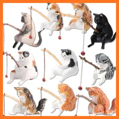 【新品】 WATASHINO 猫 フィギュア 釣り猫 置物 水槽オブジェ ミニチュア 玩具 ミニトイ 釣り (10個セット) 0のサムネイル
