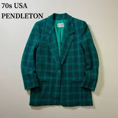 70s USA PENDLETON　チェック　テーラードジャケット　ペンドルトン　ブルーグリーン　4 古着のサムネイル
