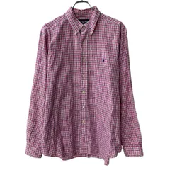 90s Ralph Lauren 長袖 チェックシャツ XL ピンク マルチカラー ラルフローレン ボタンダウン 90年代 ポニー刺繍 春物 a804-5462