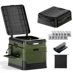 ポータブルトイレ 非常用トイレ 防災グッズ 携帯トイレ 耐荷重180kg 持ち運び易い 組み立て簡単 多用途 一台５役 コンパクサイズ 簡易トイレ 汚物袋付きX12 防災トイレ 15年長期保管可能 地震/災害/アウトドア/台風/洪水/災害時/断水時/介護用 (