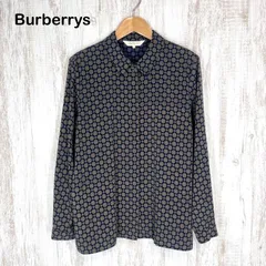 美品 90s Burberrys ヴィンテージ バーバリーズ 小紋柄 総柄 比翼 ロングスリーブ シャツ ネイビー レディース 長袖 トップス