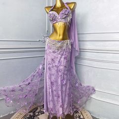 薄紫色 ベリーダンス衣装 ボリュームスリーブデザイン ブラ＆スカート