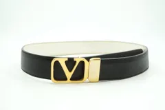 ヴァレンティノ ヴィンテージ リバーシブル ベルト Vロゴ バックル レザー Unisex 黒 ブラック 白 ホワイト ゴールド VALENTINO 5703kのサムネイル