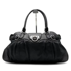 美品 Salvatore Ferragamo サルヴァトーレ フェラガモ マリッサ ガンチーニ ハンドバッグ 肩掛け可能 レザー ブラック シルバー金具 ギャザー トートバッグ 手提げ フォーマル セレモニー 上品 エレガント レディース