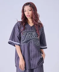 FUBU PATCH BASEBALL SHIRTS【BLACK】 (M・L・XL・2XL)(フブ 通販 メンズ 大きいサイズ ゲームシャツ ベースボールシャツ ジャージ ストライプ 半袖 ショートスリーブ ビックシルエット オーバーサイズ B系)のサムネイル