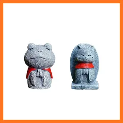【新品】 PLEGOOD 動物 お地蔵さん 癒し 小型 置物 祈り 守り神み かげ石 御影石 神仏像 (かえる＆猫) 1のサムネイル