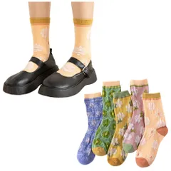 【特価商品】婦人用ソックス クルーソックス 可愛い 花柄 女子用 スポーツ 日常 コットン ソックス 綿 通気性 柔らかい おしゃれ 春夏 秋冬 オールシーズン レディース ミッドチューブソックス ギフト 贈り物 靴下 プレゼント 4足セット