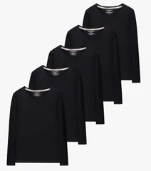 【在庫処分】抗菌防臭加工 綿100% 黒 肌着 Tシャツ５枚組 長袖 クルーネック春秋冬 メンズ インナーシャツ