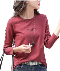 【特価商品】レディース 綿 長袖 tシャツ コットン ティーシャツ ロンティ 長袖 猫 カジュアル 春 春服 カットソー 秋 秋服トップス 赤 (JP ストレッチ アルファベット XL ワインレッド)