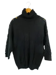 ルクレール  Leclair ニット タートルネック 五分袖 レース 黒 QQQ