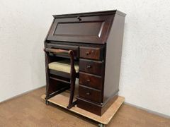 □民芸家具 ライティングビューローデスク チェア セット 片袖机 収納 