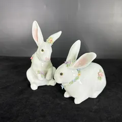 LLADRO リヤドロ  花飾りの白うさぎ フィギュリン 2体セット陶器 置物 コレクション