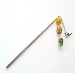 かんざし 簪 とんぼ玉 トンボ玉 ガラス グリーン 緑 黄色 鶴 和装 着物 浴衣 旅行海外 旅行 日本風 プチギフト プレゼント 母の日