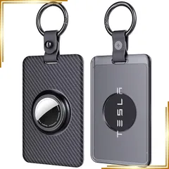 【新品】 AirTagスロット付きTeslaキーカード用カードホルダー、プラスチックキーカード保護ケースカバー Teslaモデル3 Y S X用、キーホルダーキーリング付きキーホルダー - 2パック 1