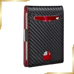 【新品】 Luksnoc 財布 メンズ 2つ折り RFID スキミング防止 マネークリップ 本革 大容量収納 カードホルダー 薄型 軽量 コンパクト(Red)