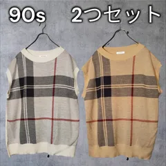 90s NEWYORKER チェック柄 ニットベスト 2枚セット ウール 日本製 プレッピー トラッド [VINTAGE Knit Vest Set of 2] 23インチ 46サイズ相当 L-XL