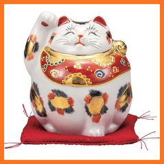 九谷焼 招き猫 三毛猫7号サイズ 右手上げ 美品 高級座布団付き - メルカリ