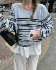 メルラウンジ クール ボーダー柄 V サマーニット 新品