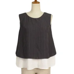 アリシアページボーイ alicia PAGEBOY カットソー ドッキング ストライプ レース ノースリーブ F グレー