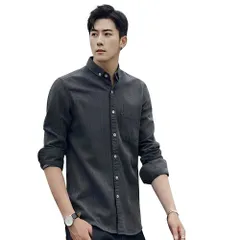 ストライプシャツ メンズ 長袖 ボタンダウン ダークグレー 襟付き スリム スマート 縦縞 カジュアル ビジネス ビジカジ 形態安定 シワになりにくい トップス シャツ ストライプ 春 秋 冬 無地 大きいサイズ シンプル おしゃれ 　cw-a-6675