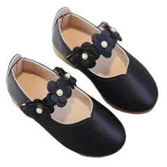 女の子 ドレスシューズ フォーマル 靴 PU レザー ローヒール コサージュ パール風 可愛い お洒落 入園式 卒園式 演奏会 発表会 子ども ガール ドレス シューズ 入学 卒園 入園 卒業 発表 会 演奏 結婚 式 シンプ [ブラック] [20.5 cm]