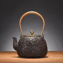 道具 職人手作り 鉄びん 鉄分補給 急須 茶こし付き 未塗装鉄器 銅製取っ手 1300mlのサムネイル