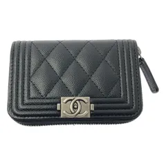 【美品】  CHANEL / シャネル | BOY CHANEL ボーイシャネル キャビアスキン ココマーク ラウンドジップ コイン カードケース | ブラック | レディース