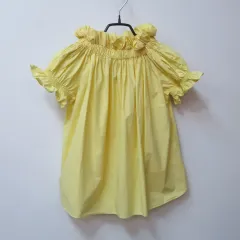 スタイルナンダ イェロー フリル シャーリング オフショルダー 綿ブラウス