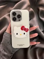 スマホケース　キティちゃん　ホワイト　スタンド付き　iPhone対応　アイフォンケース　iPhone16pro/15/15pro/14/13/12/11　可愛いケース