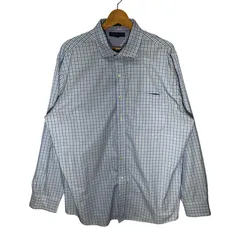 TOMMY HILFIGER トミーヒルフィガー SLIM FIT チェック柄 ギンガムチェック 長袖 シャツ ボタンダウン  Bangladesh製 17 1/2サイズ ブルー ホワイト