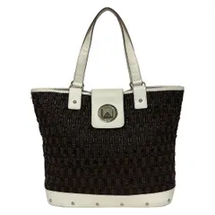 Kate spade(ケイトスペード) トートバッグ - PXRU1765 ダークブラウン×白 コットン、レザー