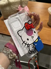 スマホケース　キティちゃん　透明　立体リボン　ストラップ付き　iPhone対応　アイフォンケース　iPhone16pro/15/15pro/14/13/12/11　可