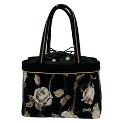 FEILER(フェイラー) ハンドバッグ - 黒×ダークブラウン×マルチ 花柄/巾着型