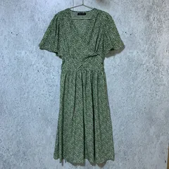 GOLDJAPAN ゴールドジャパン 小花柄 ウエスト 切り替え カシュクール ワンピース グリーン LLサイズ □〇のサムネイル